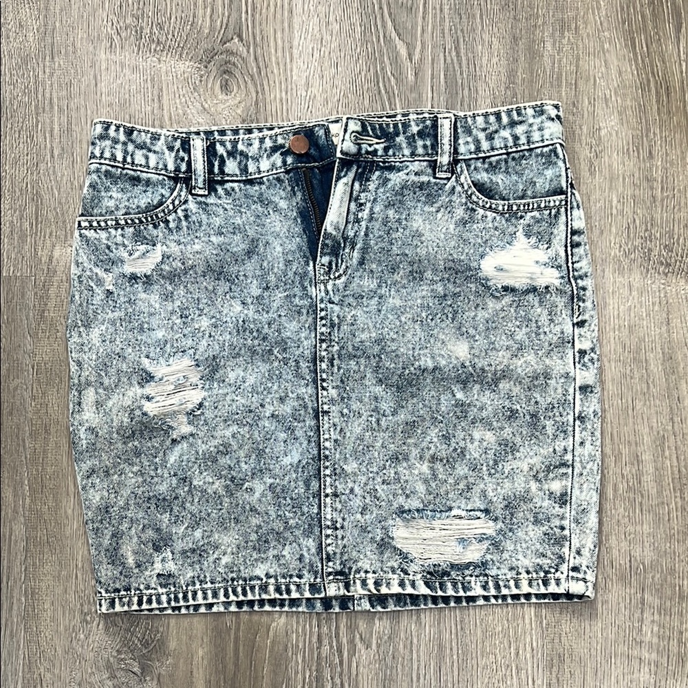 Denim Distressed Skirt